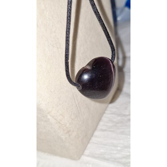 Amethyst Colored Heart Stone Pendant Necklace Bohemian Romantic Hand Crafted - Picture 10 of 10